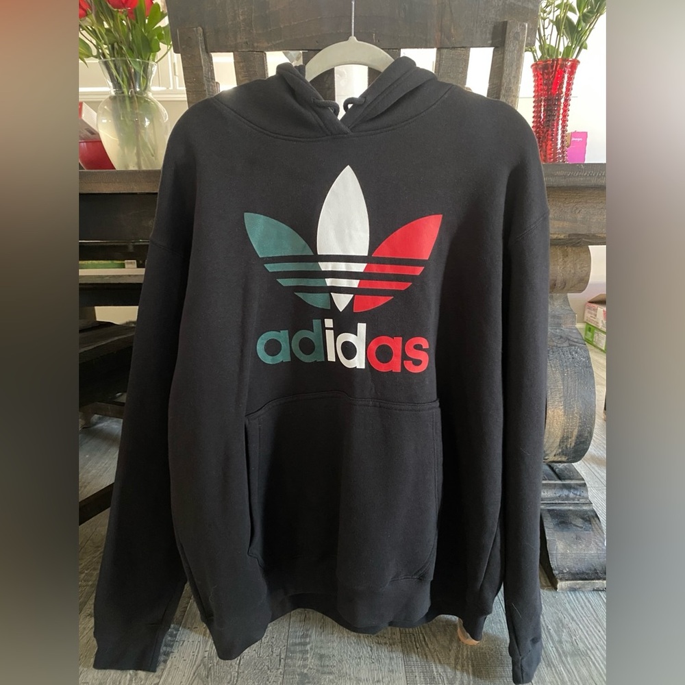 adidas Black Hoodie with Tricolor Trefoil Logo